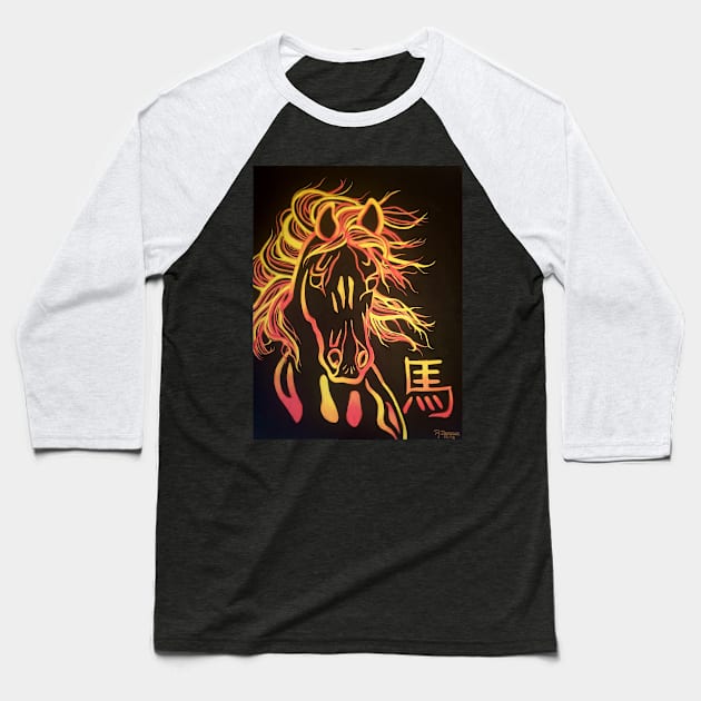 Fire Horse Baseball T-Shirt by Rororocker